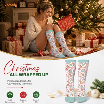 Personalized Nurse Gingerbread Cookie Face Photo Christmas Socks, view 3