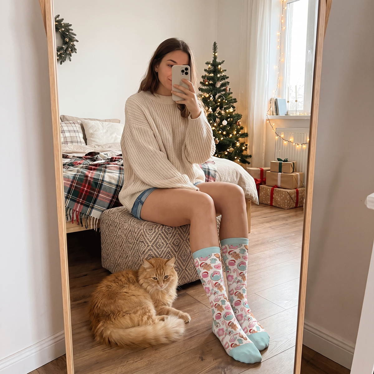 Personalized Nurse Gingerbread Cookie Face Photo Christmas Socks, view 6
