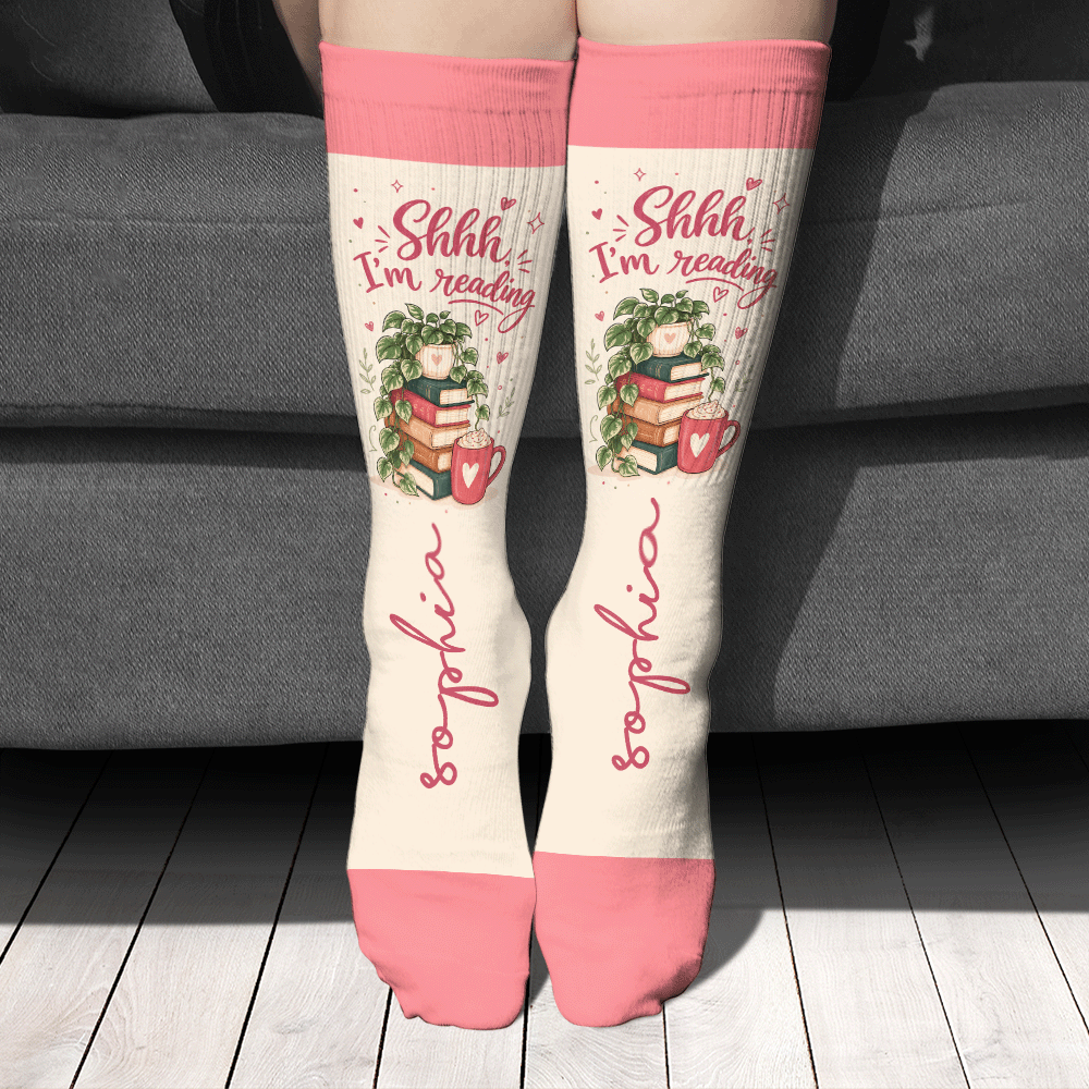 Personalized Shhh I'm Reading Christmas Socks, view 2