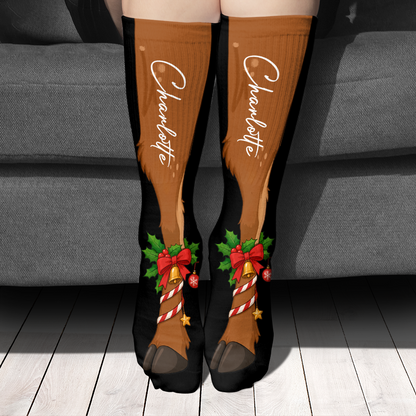 Personalized Reindeer Legs Christmas Socks, view 2