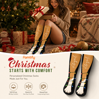 Personalized Puppy Paw Christmas Lights Socks, view 3