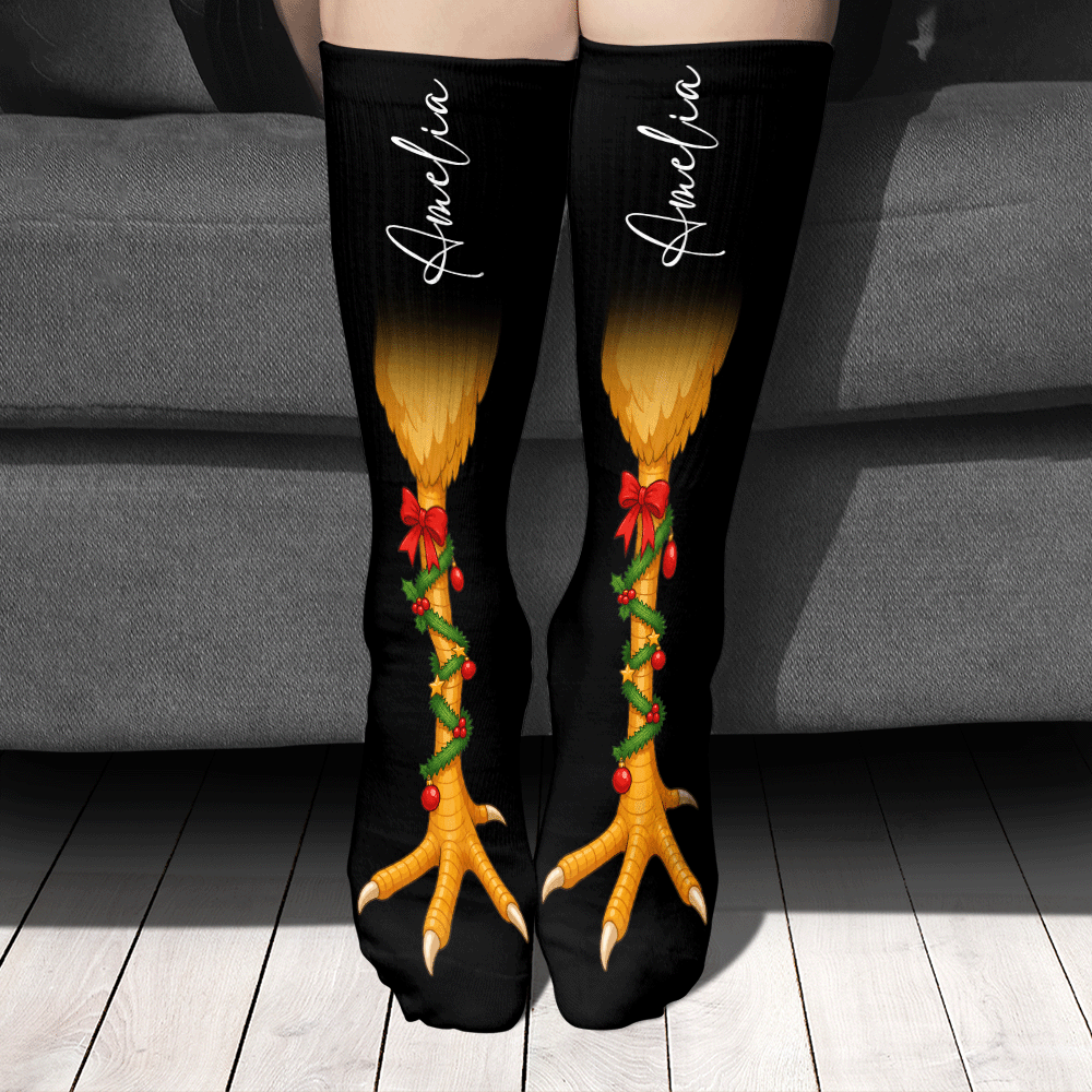 Personalized Funny Chicken Legs Christmas Socks, view 2