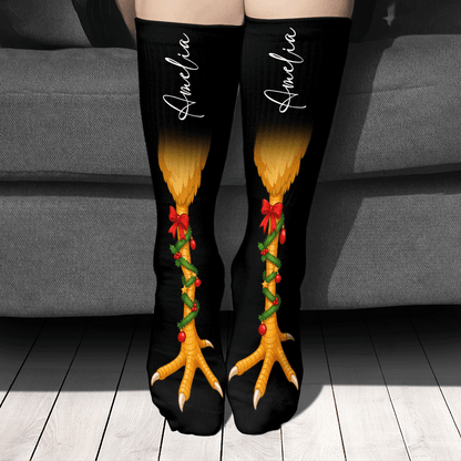 Personalized Funny Chicken Legs Christmas Socks, view 2