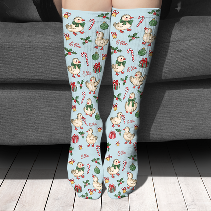 Personalized Christmas Duckling Pattern Socks, view 2