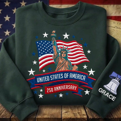 USA 250 Years 1776–2026 – Personalized Embroidered Patriotic Sweatshirt