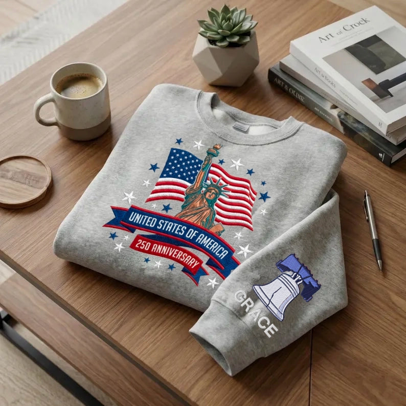 USA 250 Years 1776–2026 – Personalized Embroidered Patriotic Sweatshirt