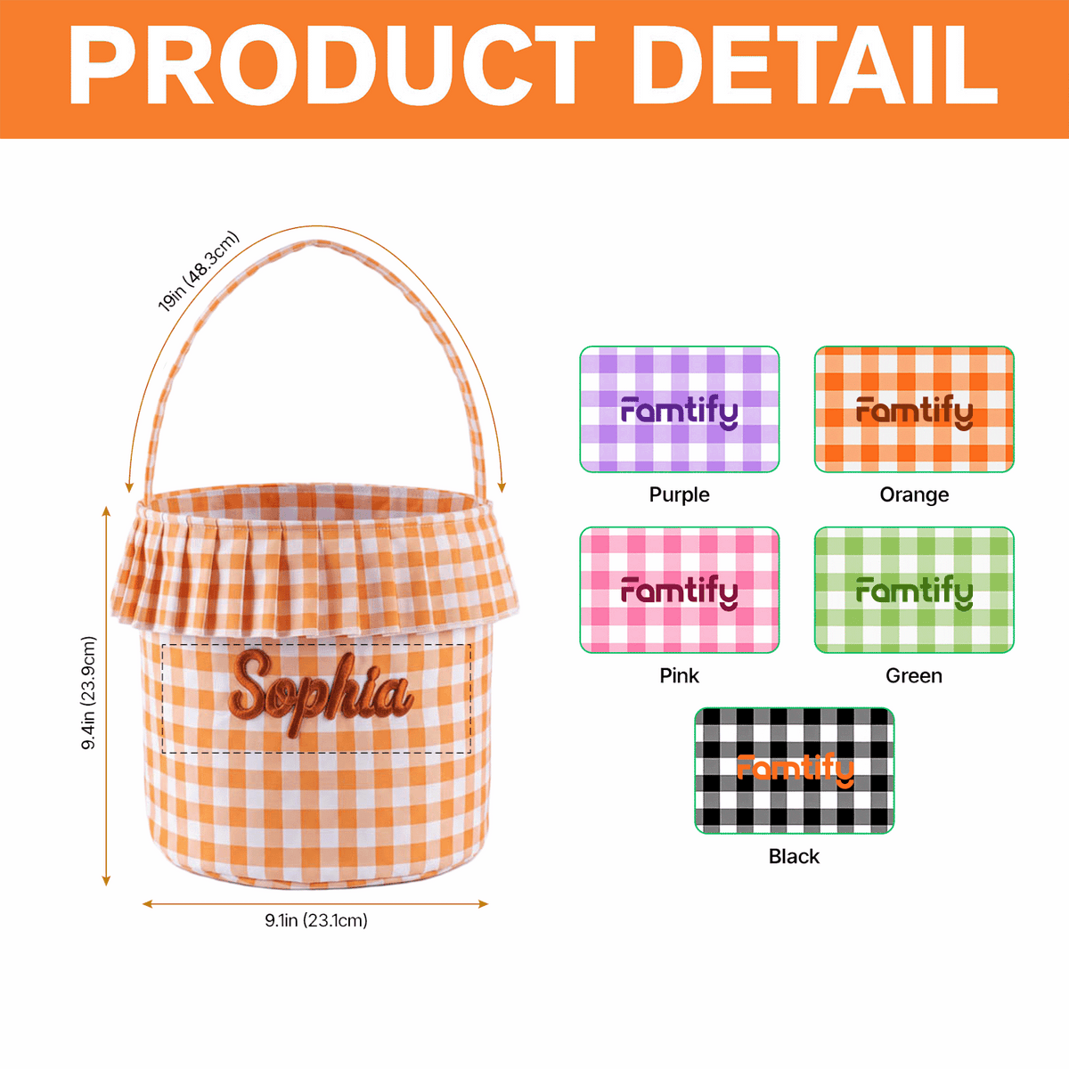 Personalized Halloween Lollipop 3D Puff Embroidered Ruffle Basket Custom Name Trick or Treat Bucket