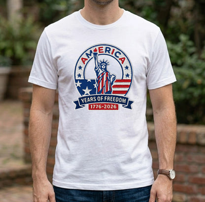 America 250th Anniversary Patriotic Embroidered T-Shirt - Independence Day Tee