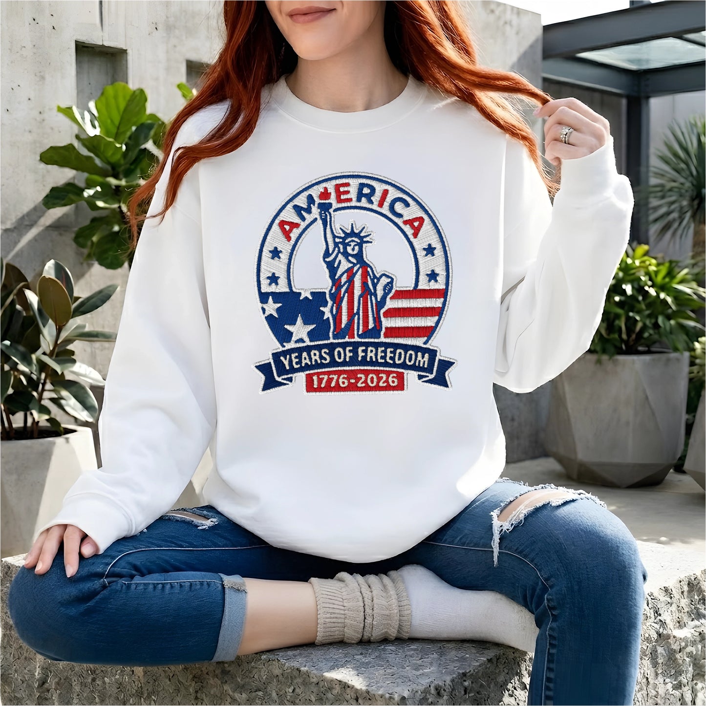 America 250 Years Embroidered Sweater - 1776 Independence Day Patriotic Gift