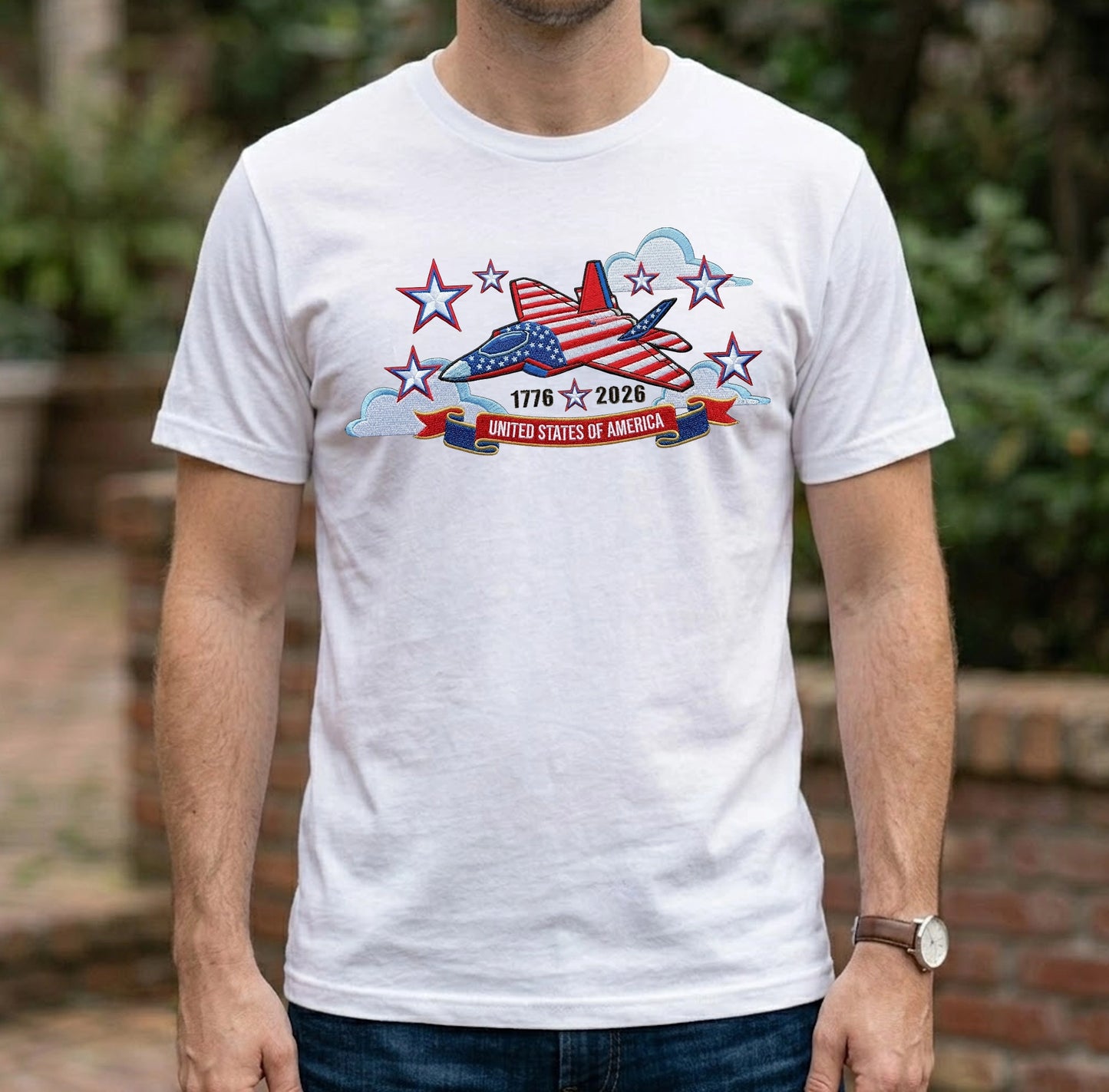 USA 250th Anniversary - Embroidered T-Shirt 1776-2026 250 Years of Freedom