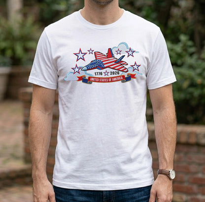USA 250th Anniversary - Embroidered T-Shirt 1776-2026 250 Years of Freedom