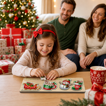 Personalized sleigh and snowman Christmas wooden puzzle board view 5