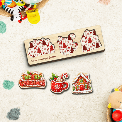 Personalized hot cocoa and gingerbread house Christmas wooden puzzle board with custom name