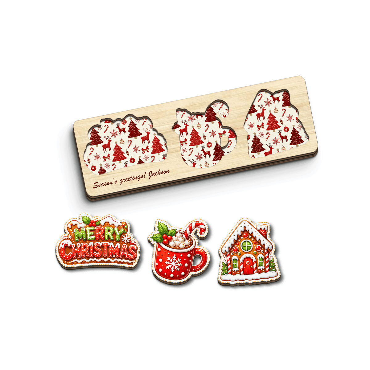 Personalized cocoa and gingerbread house wooden puzzle board view 2