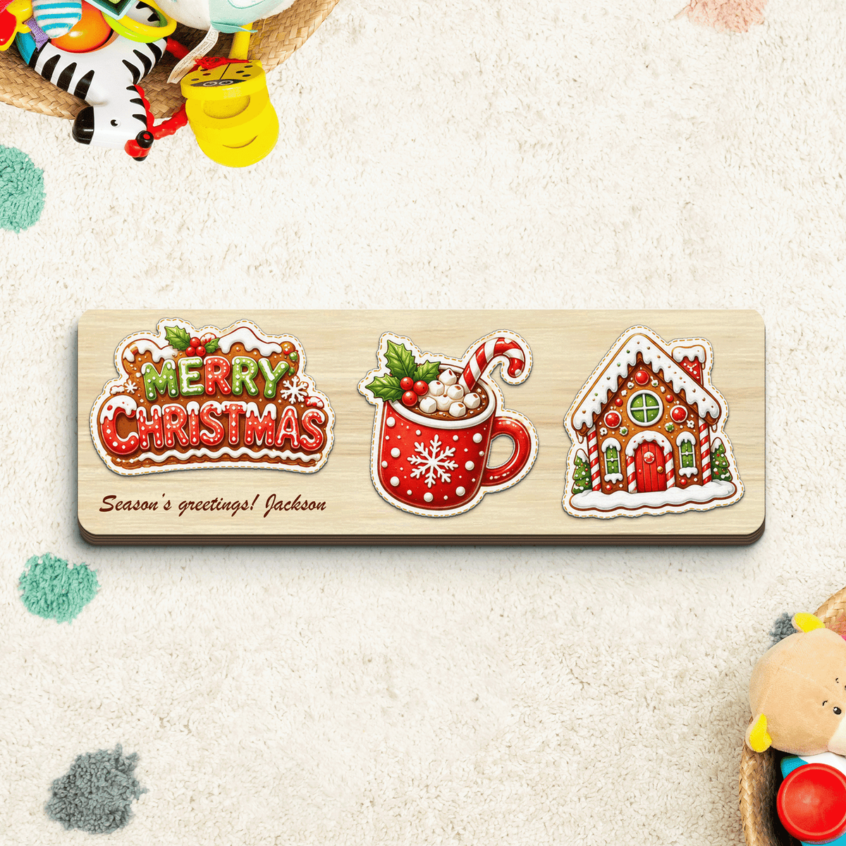 Personalized cocoa and gingerbread house wooden puzzle board view 3