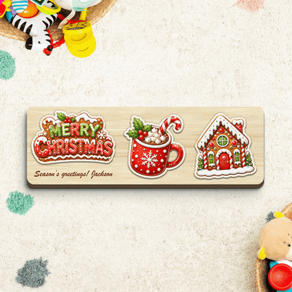 Personalized cocoa and gingerbread house wooden puzzle board view 3