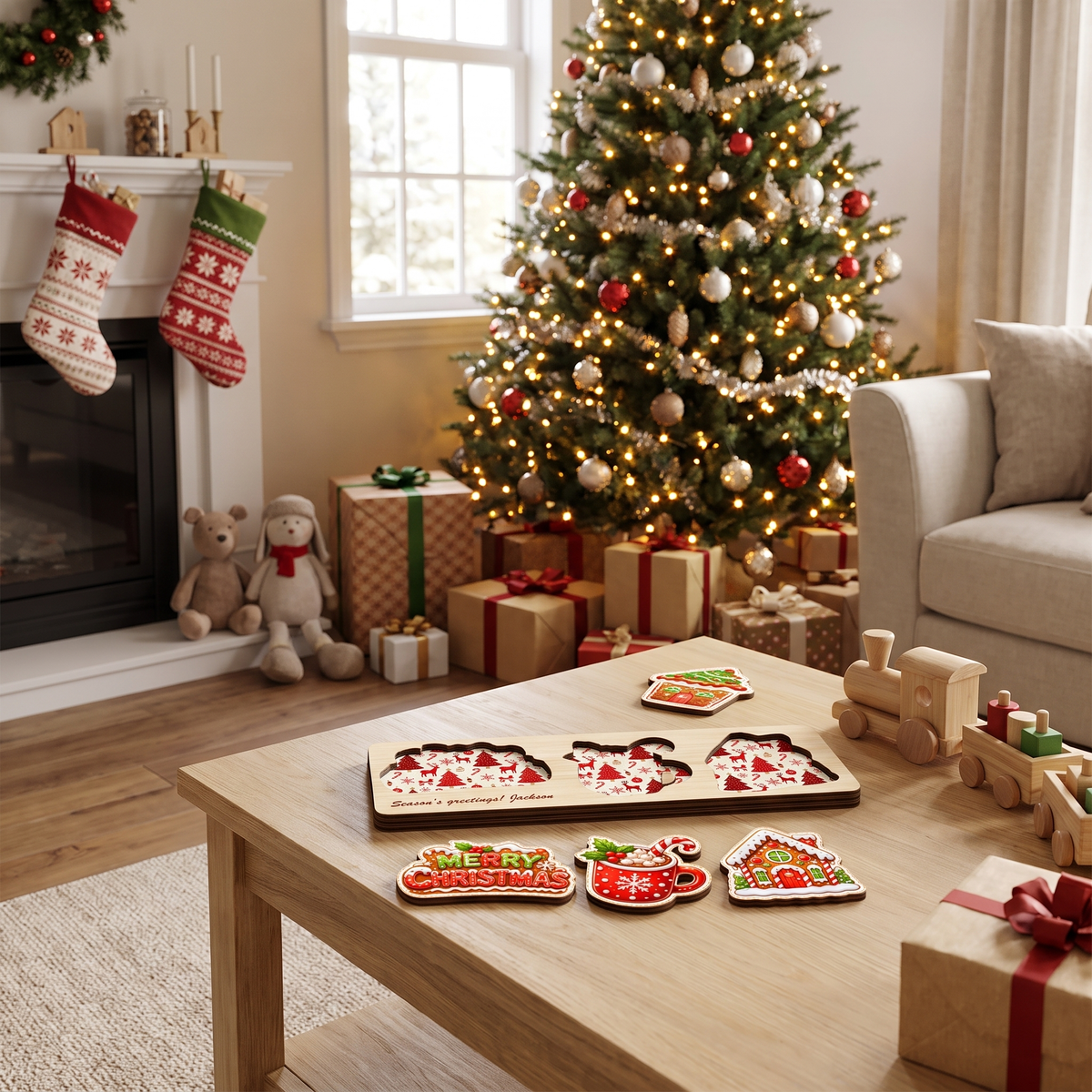 Personalized cocoa and gingerbread house wooden puzzle board view 8