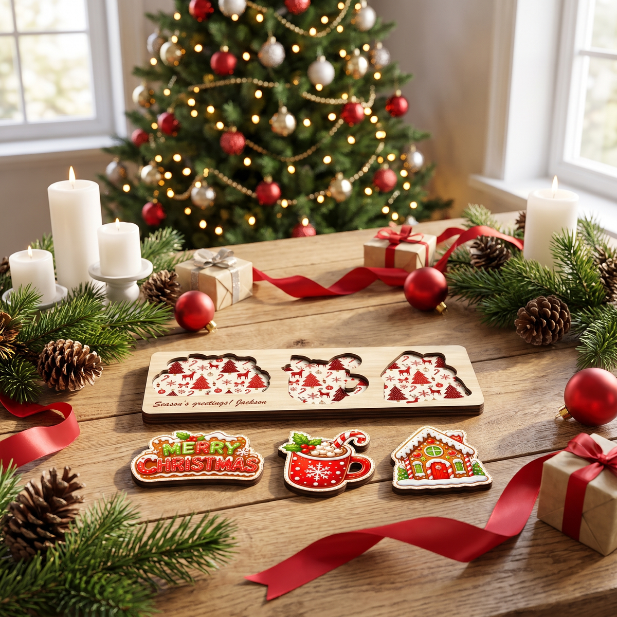 Personalized cocoa and gingerbread house wooden puzzle board view 9
