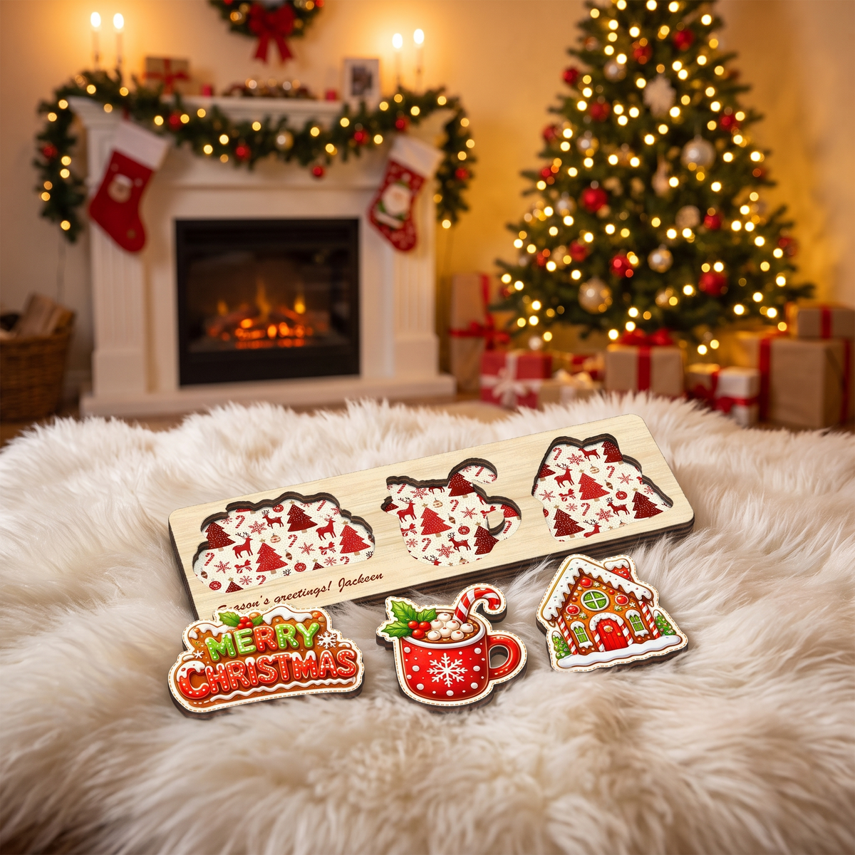 Personalized cocoa and gingerbread house wooden puzzle board view 10