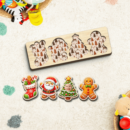 Personalized cookie Santa and photo tree Christmas wooden puzzle board