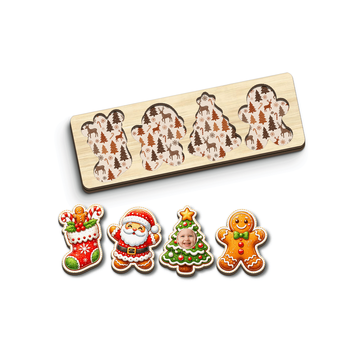 Personalized cookie Santa and photo tree wooden puzzle board view 2