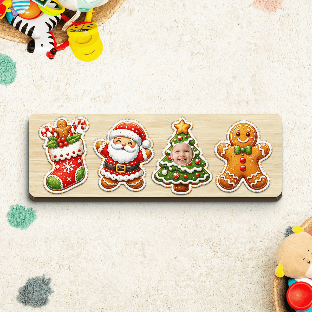 Personalized cookie Santa and photo tree wooden puzzle board view 3