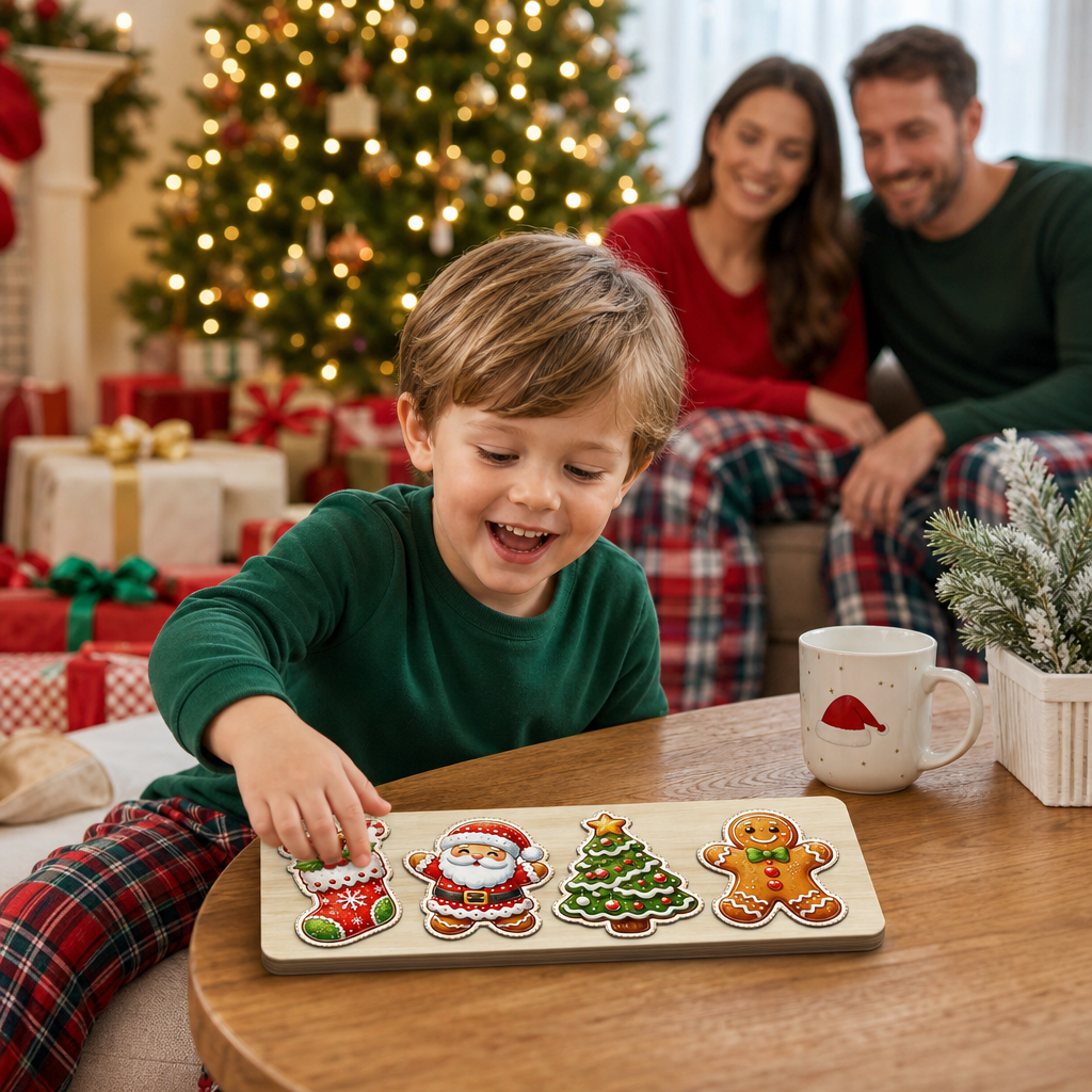 Personalized cookie Santa and photo tree wooden puzzle board view 5