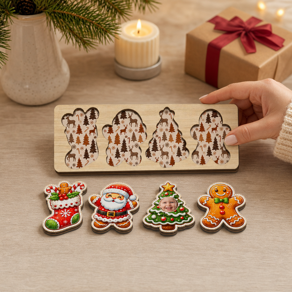 Personalized cookie Santa and photo tree wooden puzzle board view 6