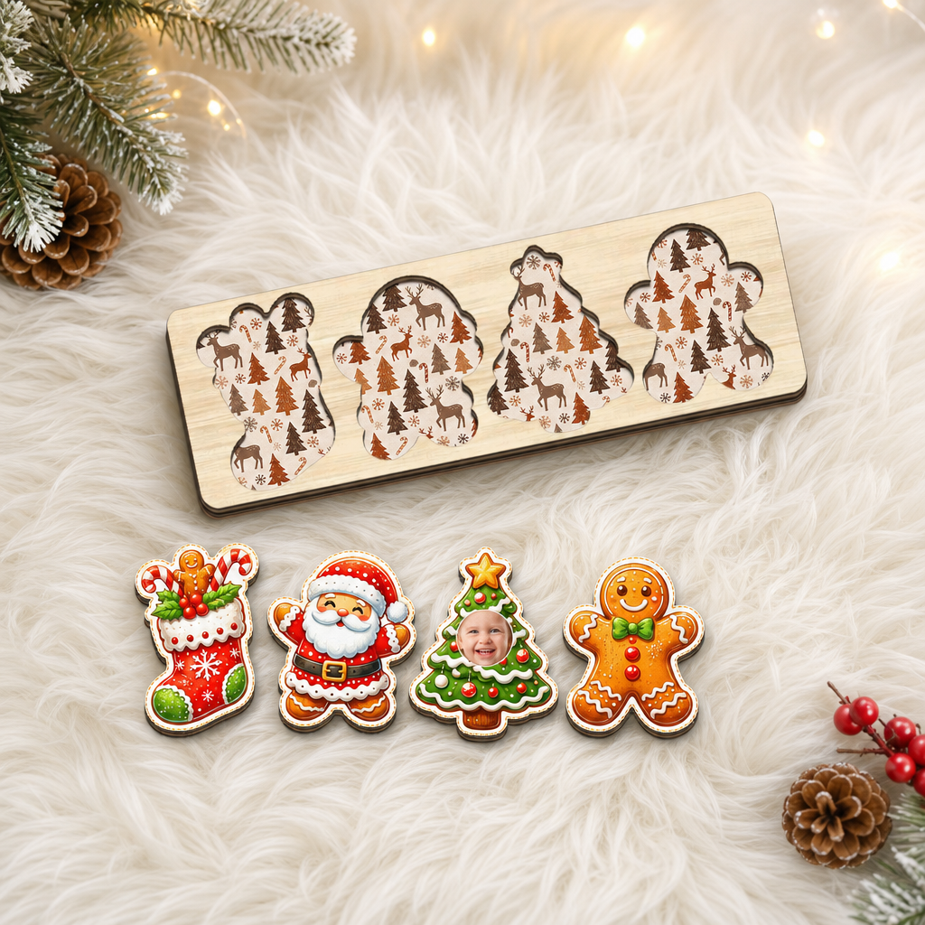 Personalized cookie Santa and photo tree wooden puzzle board view 7