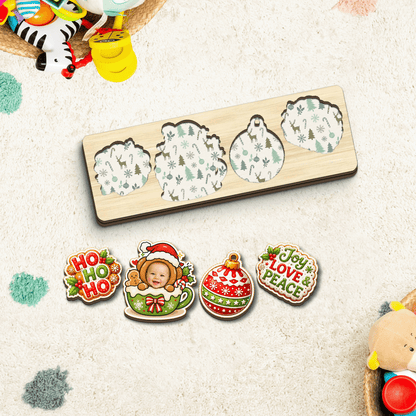 Personalized Ho Ho Ho baby photo cocoa cup Christmas wooden puzzle board
