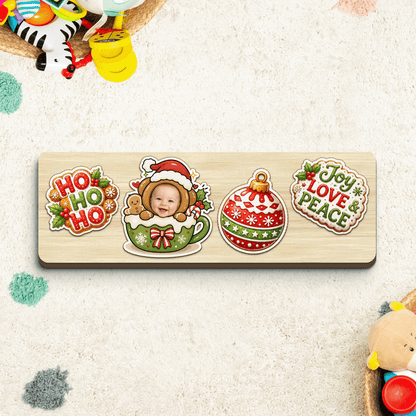 Personalized Ho Ho Ho baby photo wooden puzzle board view 2