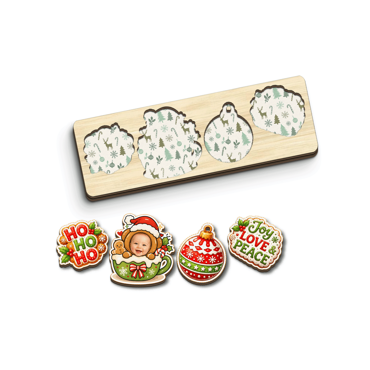 Personalized Ho Ho Ho baby photo wooden puzzle board view 3