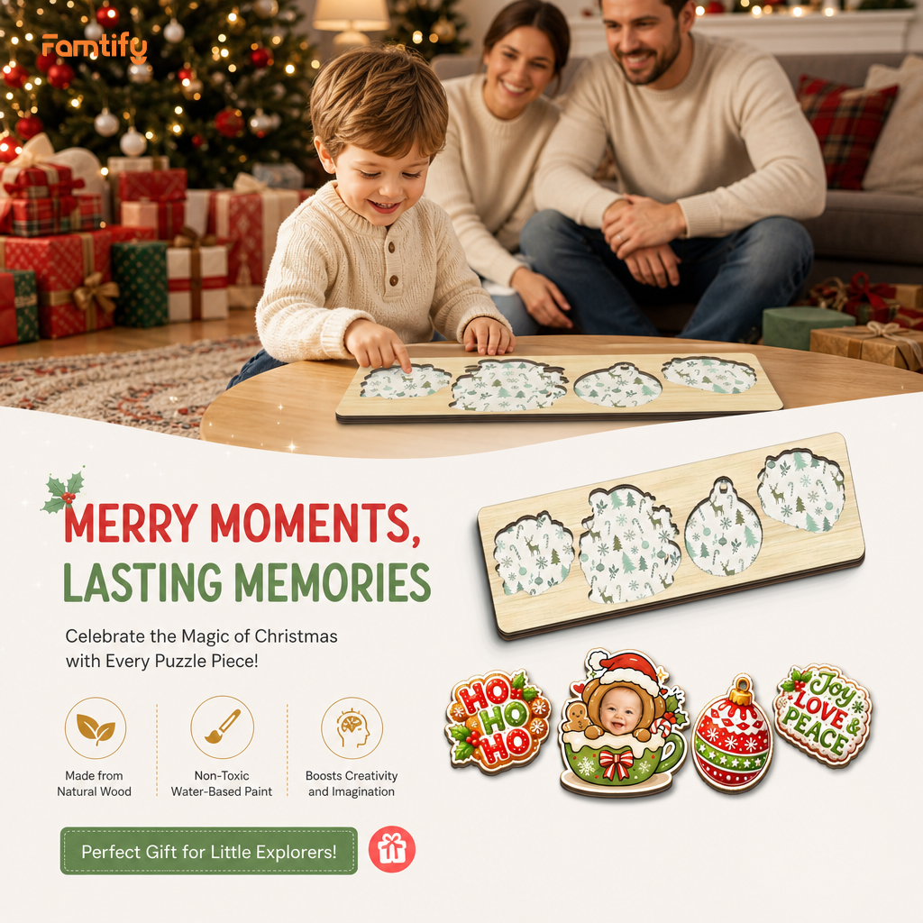 Personalized Ho Ho Ho baby photo wooden puzzle board view 4