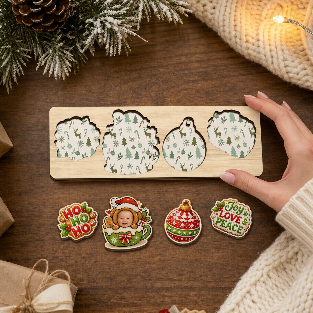 Personalized Ho Ho Ho baby photo wooden puzzle board view 6