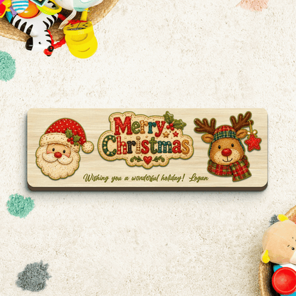 Personalized Santa and reindeer wooden puzzle board view 3