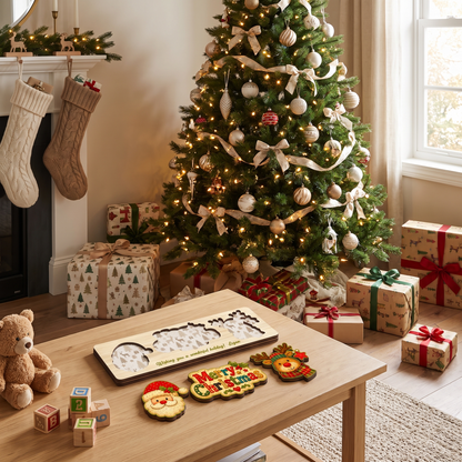 Personalized Santa and reindeer wooden puzzle board view 8