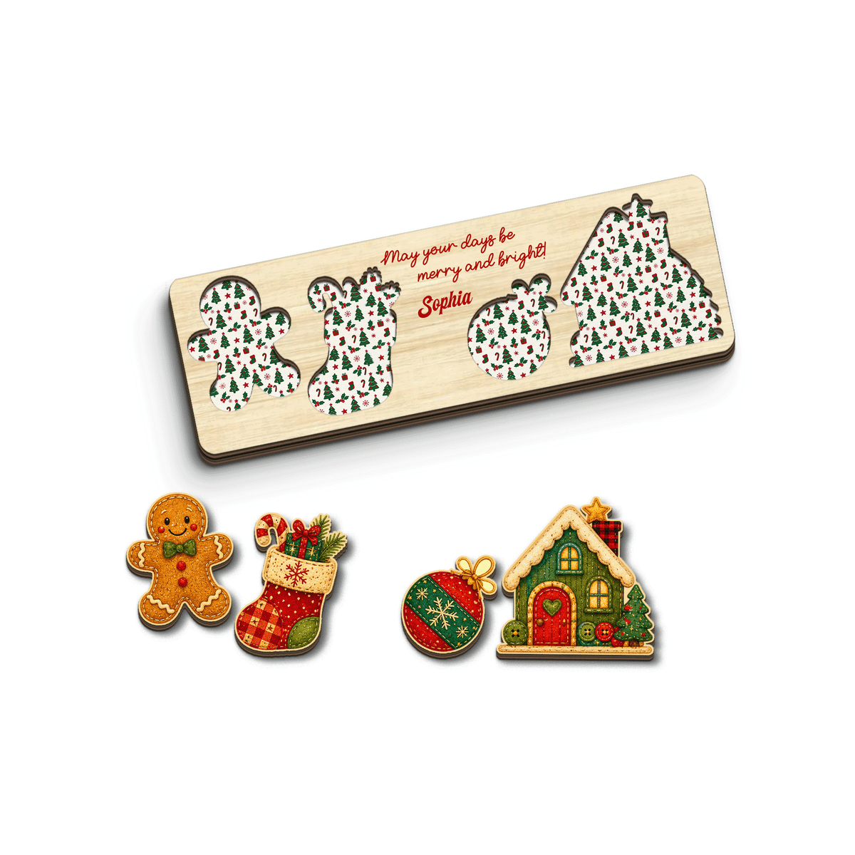 Personalized gingerbread cottage wooden puzzle board view 2