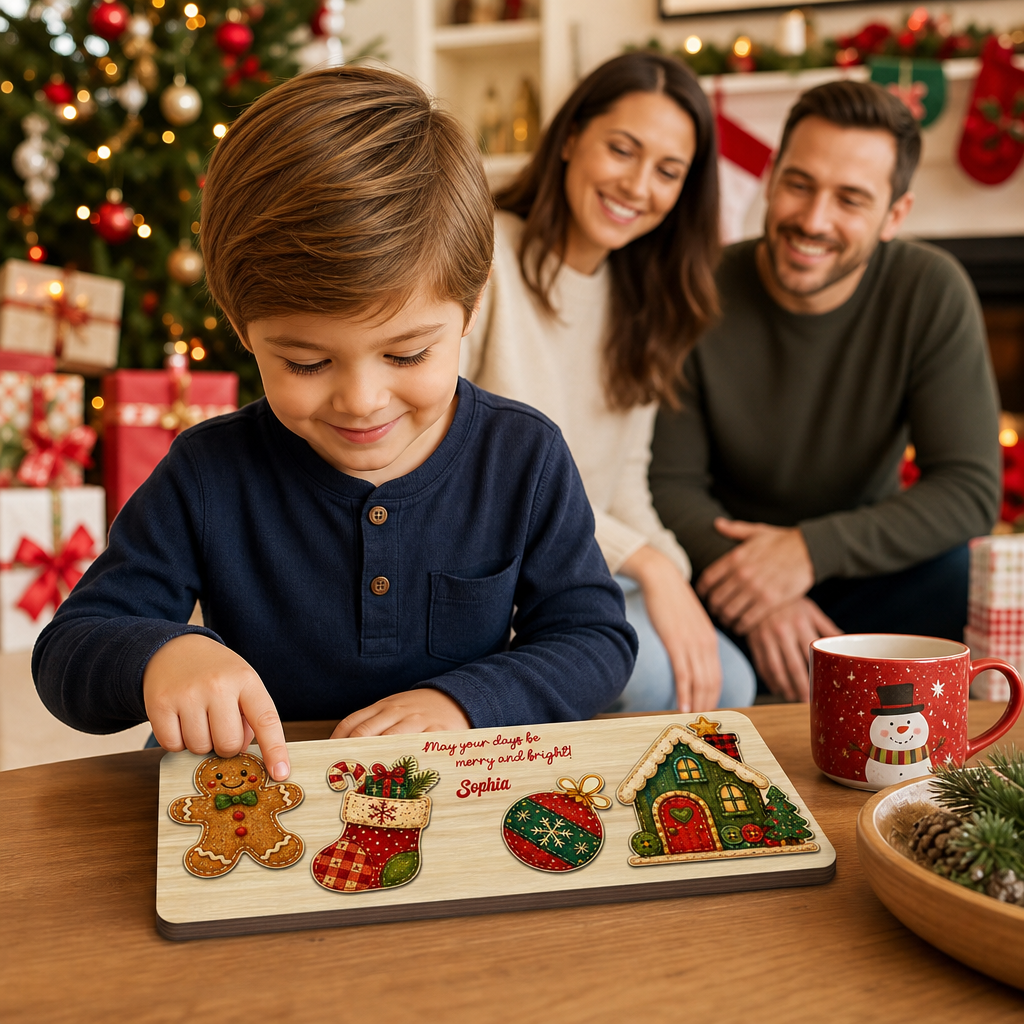 Personalized gingerbread cottage wooden puzzle board view 5