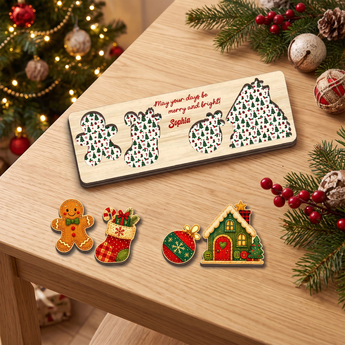 Personalized gingerbread cottage wooden puzzle board view 8