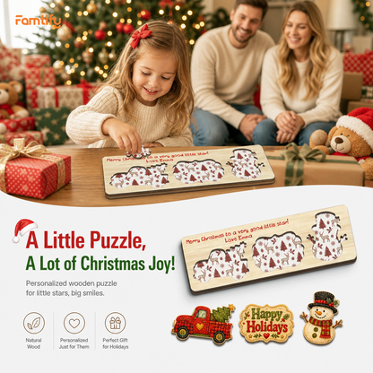 Personalized red truck and snowman wooden puzzle board view 4