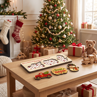 Personalized red truck and snowman wooden puzzle board view 8