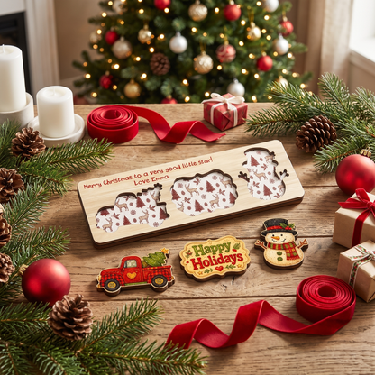 Personalized red truck and snowman wooden puzzle board view 9