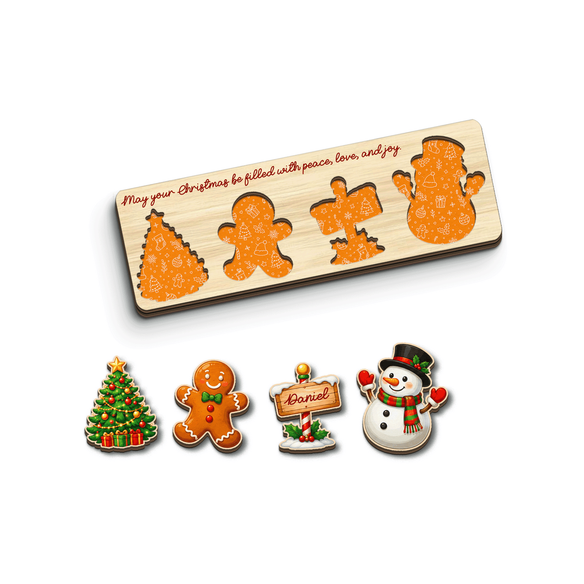 Personalized gingerbread and North Pole sign Christmas wooden puzzle board view 2