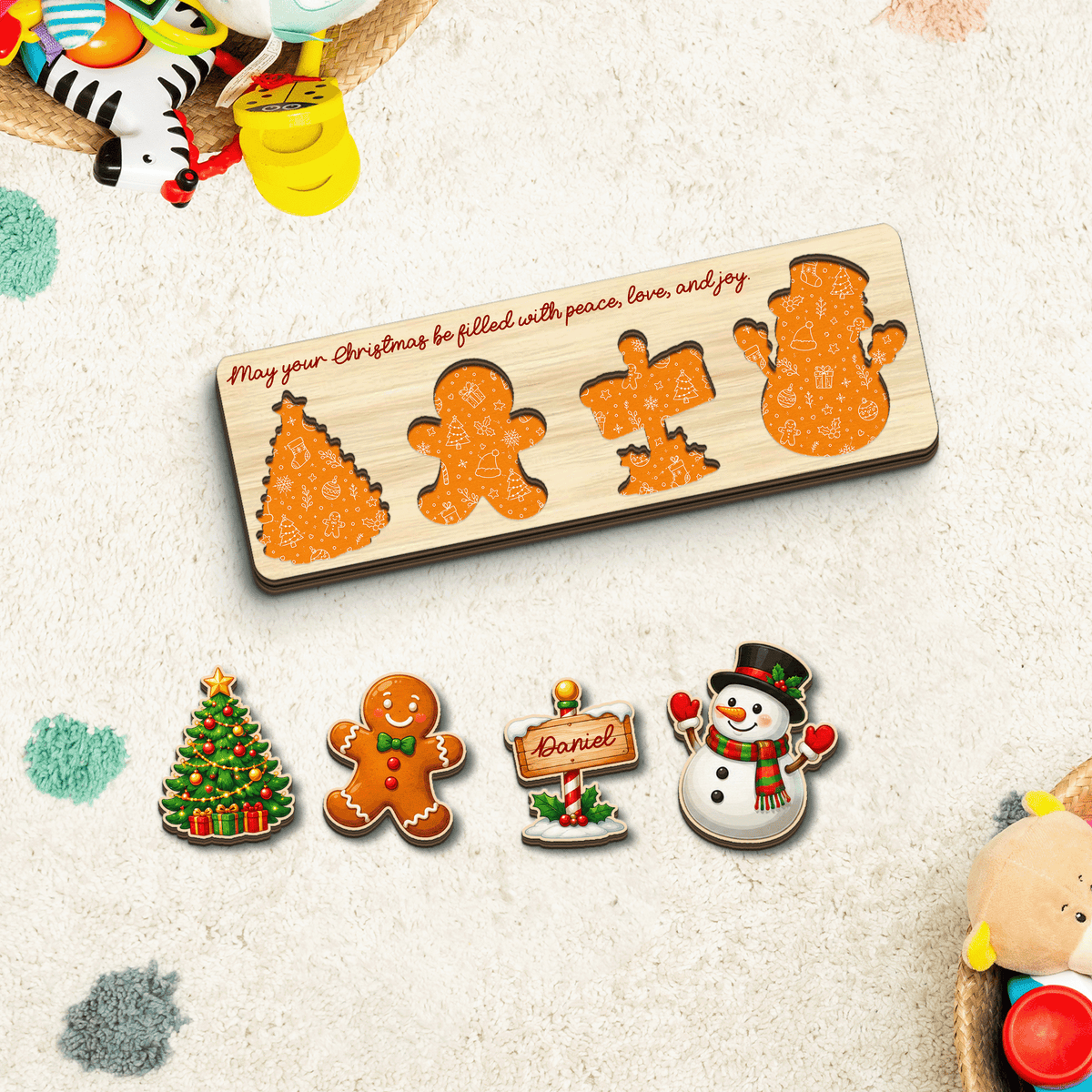Personalized gingerbread and North Pole sign Christmas wooden puzzle board view 3