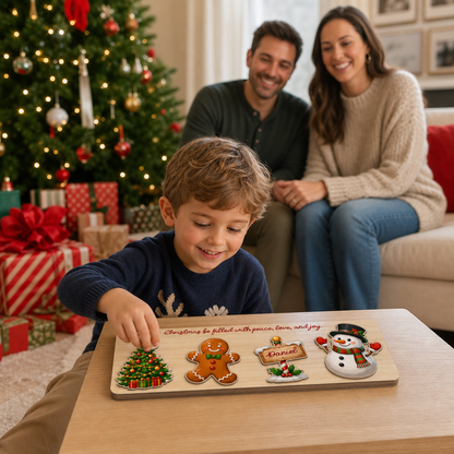 Personalized gingerbread and North Pole sign Christmas wooden puzzle board view 4