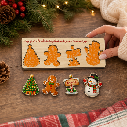Personalized gingerbread and North Pole sign Christmas wooden puzzle board view 5