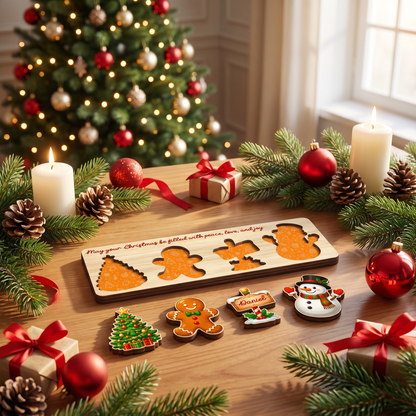 Personalized gingerbread and North Pole sign Christmas wooden puzzle board view 6