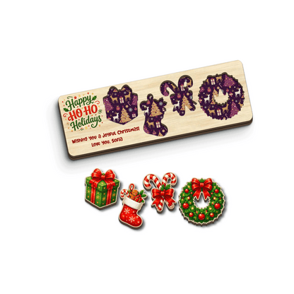 Personalized gift and wreath Christmas wooden puzzle board view 2