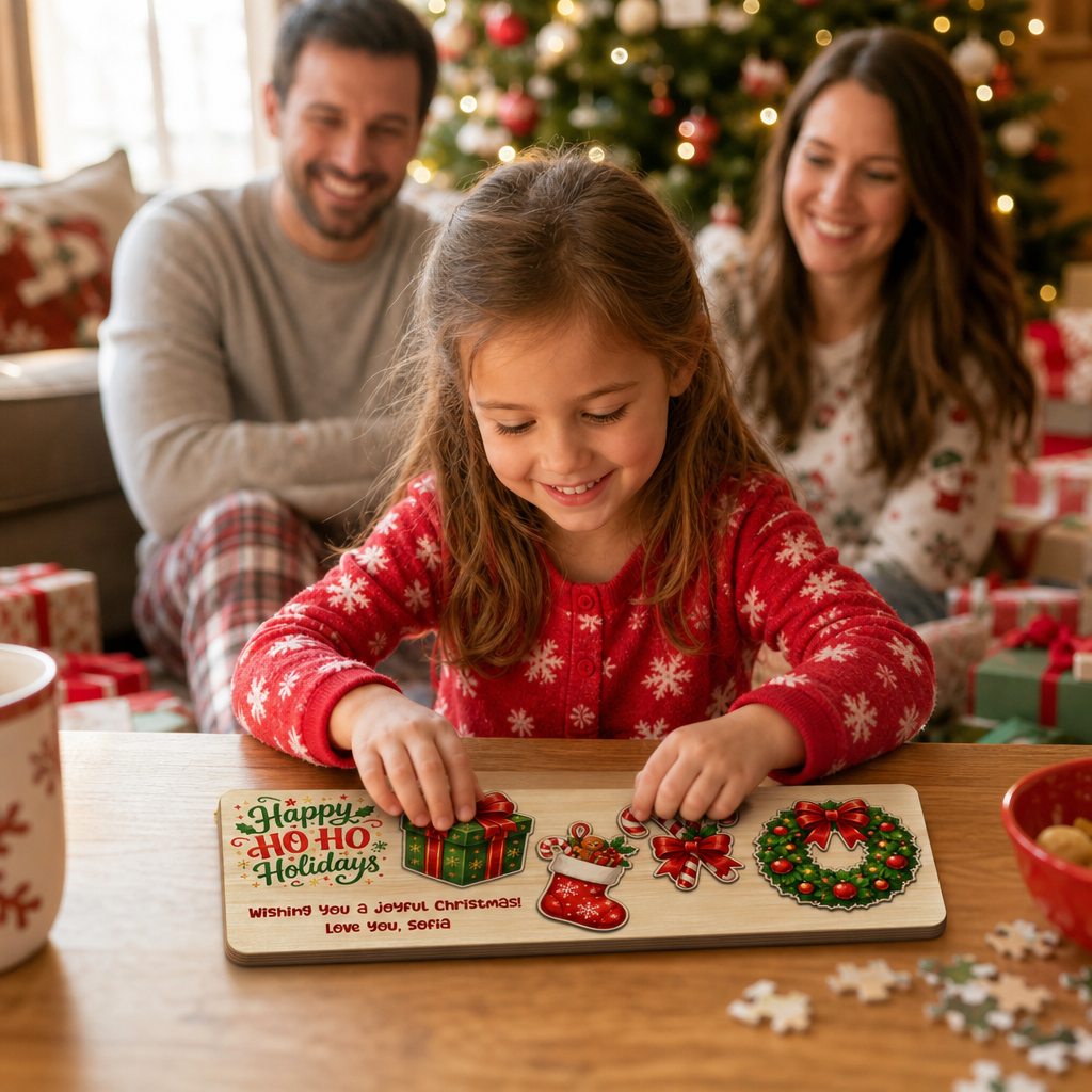 Personalized gift and wreath Christmas wooden puzzle board view 4