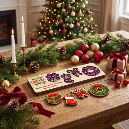 Personalized gift and wreath Christmas wooden puzzle board view 6